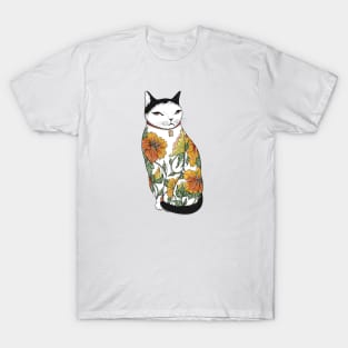 Cat in Tiger Flower Tattoo T-Shirt